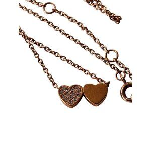 Fossil Rose Gold-Tone Double Heart Pendant Necklace With Crystal Accents